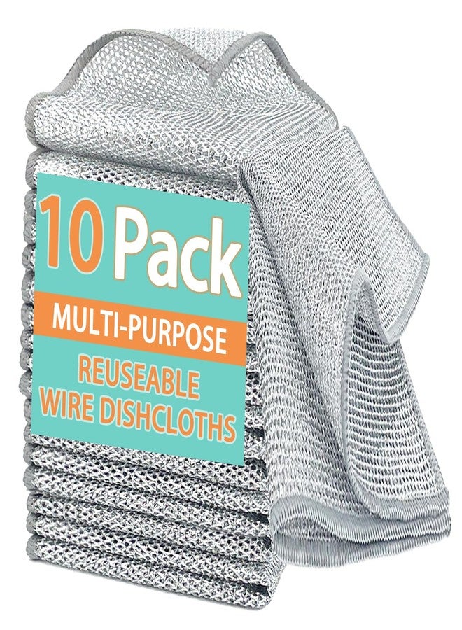 ULIOLI 10Pcs Non Scratch Wire Dishcloth Double Layer,Multipurpose Wire Dishwashing Rag for Wet and Dry Dish, Non-Scratch Silver Dish Rags for Washing Dishes Kitchen Home - Image 1